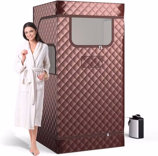 Costway Portable Full Body Steam Sauna Box with 3L Steam Generator in Brown