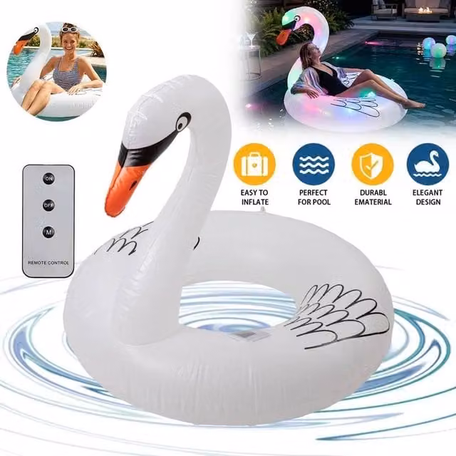 FLAVORA Solar Powered Large Inflatable Swan Pool in White