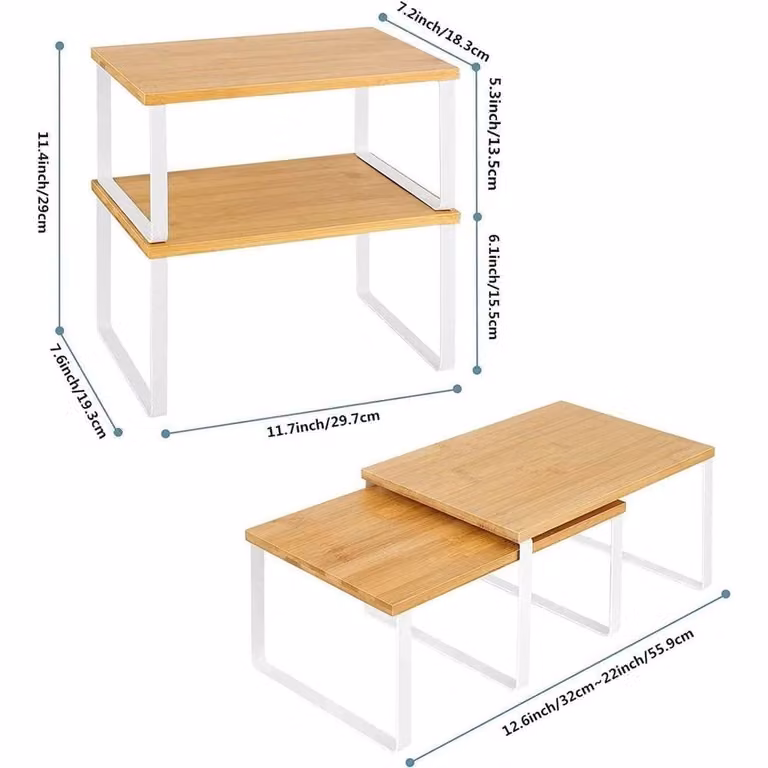 KORVIXA White and Natural Kitchen Cupboard Shelf Organiser
