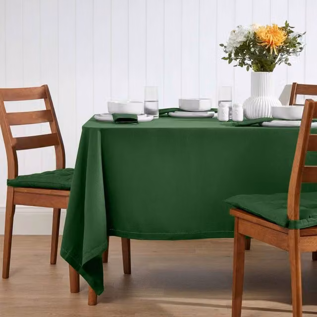 Homescapes Plain Green Cotton Rectangular Tablecloth W/D: 70 x 120 cm