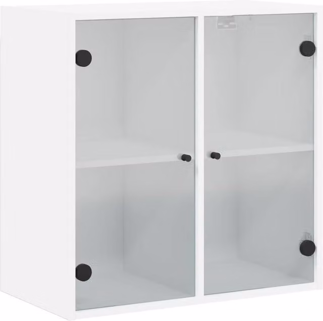Berkfield Home Wall Mounted Cabinet with Glass Doors, White, W: 68 cm, D: 37 cm, H: 68.5 cm