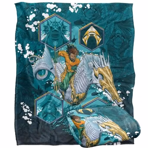 LOGOVISION Aquaman and The Lost Kingdom Fleece Blanket, W: 152 cm, D: 127 cm, Multicolour and White