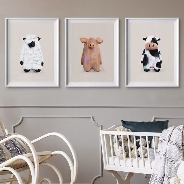 Tigercub Prints Parker, Philippe & Pippa Farmyard Nursery Set of 3 Multicolour Animal Illustration Paper Posters