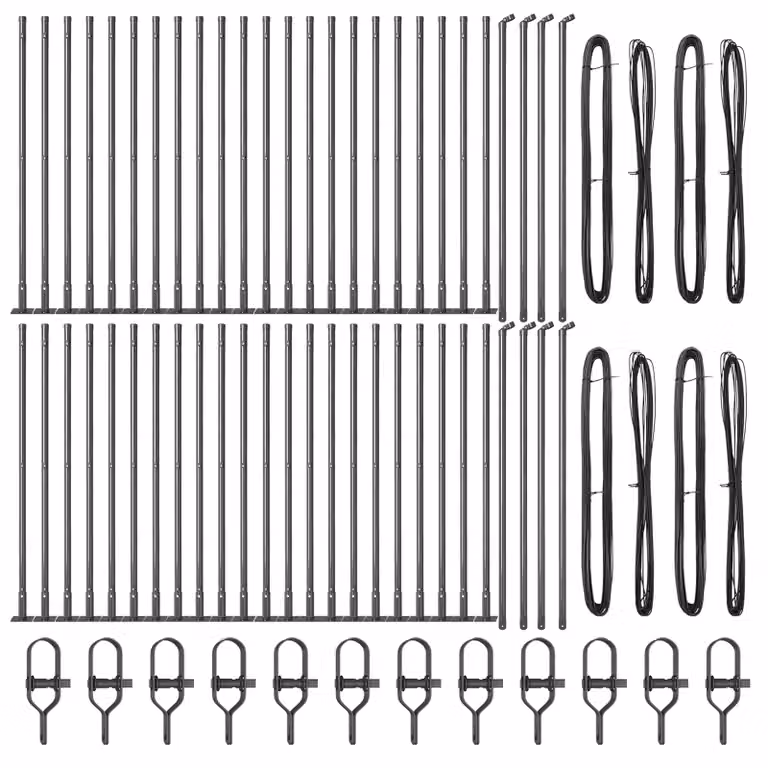 Berkfield Home Set of 52 Grey Concrete and Metal Square Fence Posts, W/D/H: 3.2 x 3.2 x 90 cm