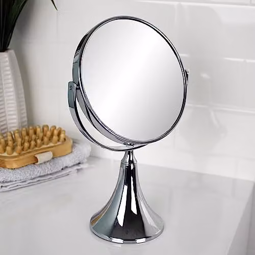 Showerdrape Panos Chrome Freestanding Reversible Tabletop Vanity Mirror with 3x Magnification in Silver