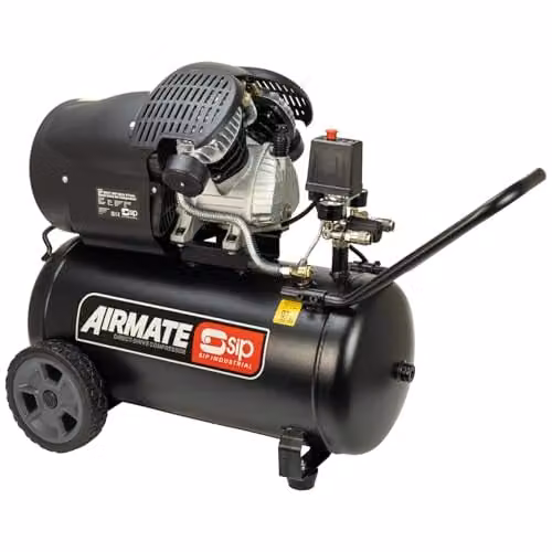 SIP Airmate V-Twin Air Compressor, Oil-Lubricated Direct Drive, Black, 50L, 2.2kW, 230V