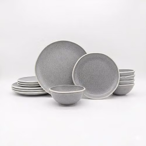 Glim & Glam 12 Piece Grey Reactive Glaze Stoneware Dinner Set