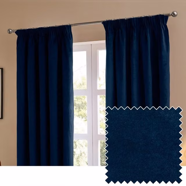 Make It A Home Blackout Velvet Pencil Pleat Thermal Insulating Curtains, Black, Width: 137 cm, Drop: 117 cm