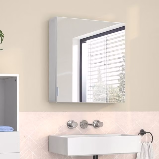 Atlas Wall Mounted Bathroom Hanging Cabinet with 1 Mirror Door and Internal Shelves in White