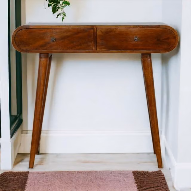 Aosom UK Solid Mango Wood Console Table with 2 Drawers, Brown, W/D/H: 90 x 35 x 78 cm