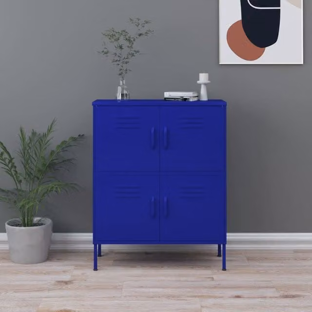 Berkfield Home Freestanding Metal Storage Cabinet in Navy Blue, W/D/H: 80 x 35 x 101.5 cm