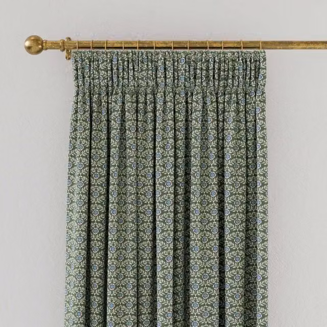 Joules Floral Foulard Green Cotton Opaque Curtains W: 167.64 cm, H: 182.88 cm
