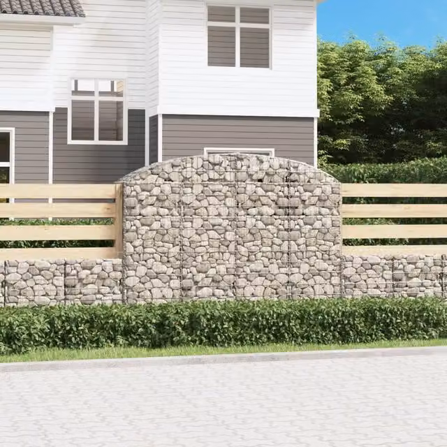 Berkfield Home Arched Gabion Basket in Silver Galvanised Steel, W: 200 cm, D: 50 cm, H: 140-160 cm