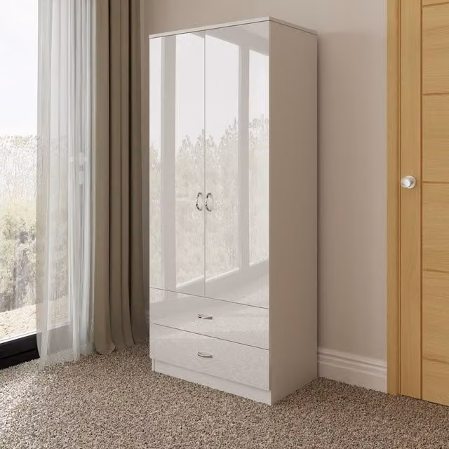 FWStyle Modern High Gloss White 2 Door and 2 Drawer Combination Wardrobe