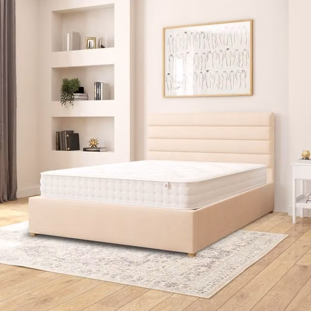 Aspire Kelly Fabric Ottoman Storage Bed in Beige Kimiyo Linen Fabric, King Size (180 x 200 cm)