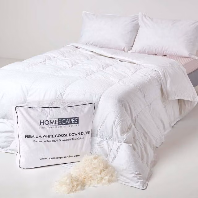 Homescapes White Single Goose Down and Feather Summer Duvet, 9 Tog