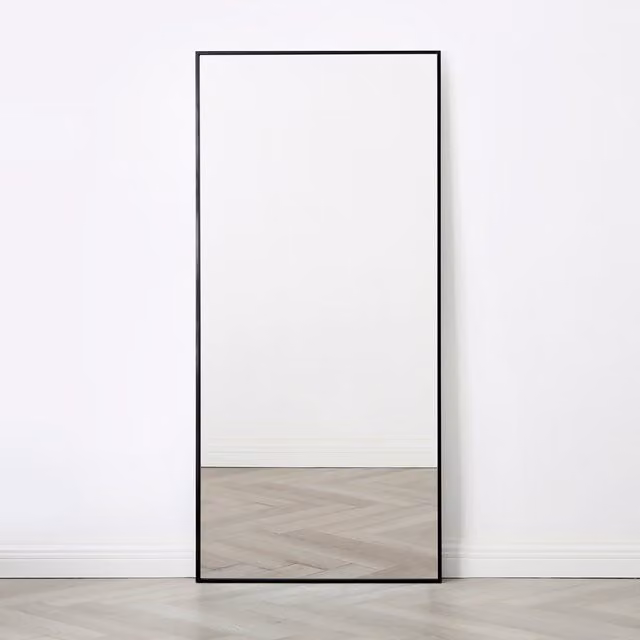 Anax Full Length Rectangular Wall Mirror in Black, H 180 cm x W 80 cm
