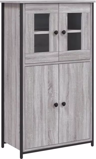 Berkfield Home Grey Sonoma Modern Highboard with Glass Doors, W/D/H: 62 x 32 x 106.5 cm