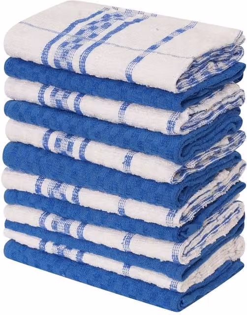 K Collection Checked Cotton Tea Towel Set, Pack of 12, Blue