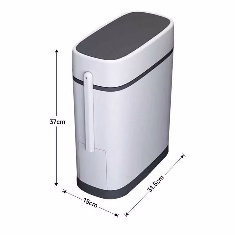 PAWNORA White Plastic Freestanding Toilet Brush and Waste Bin Set
