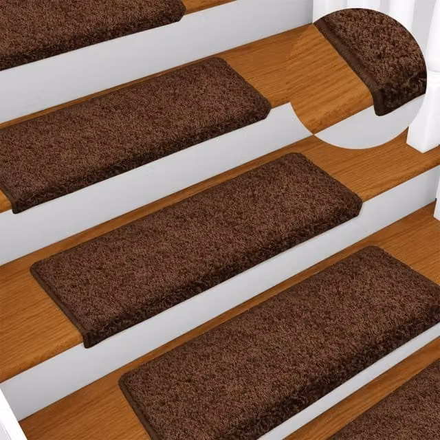 Berkfield Home Self-Adhesive Non-Slip Carpet Stair Treads, 15 Pieces, Brown, W: 65 cm, D: 21 cm, H: 4 cm