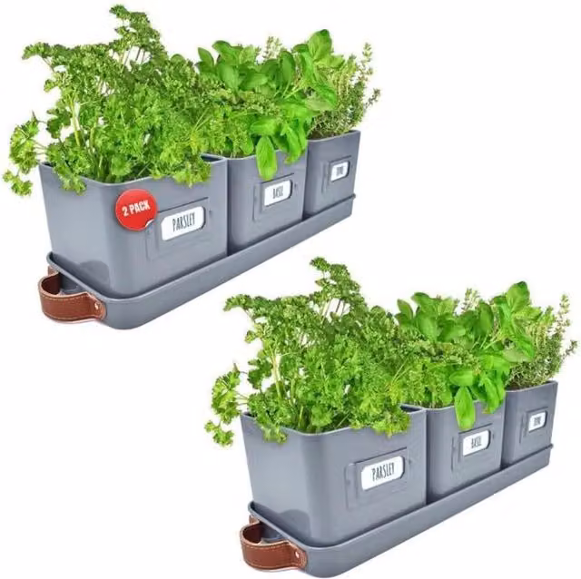 Green Thumbz Set of 3 Steel Window Herb Pot Planters for Indoor and Outdoor Use, Grey
