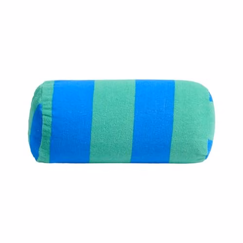 OHS Inflatable Stripe Bolster Cushion with Soft Microfibre Cover in Blue and Green, W/D/H: 36 x 16 x 16 cm