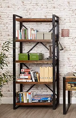Baumhaus Urban Chic Large Open Bookcase in Black and Multicolour, H 200.0 x W 90.0 x D 40.0 cm