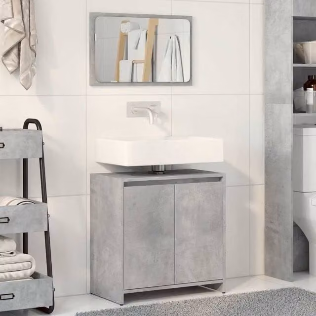 Berkfield Home Modern 2 Piece Bathroom Furniture Set in Matt Grey featuring Vanity Unit and Mirror Cabinet