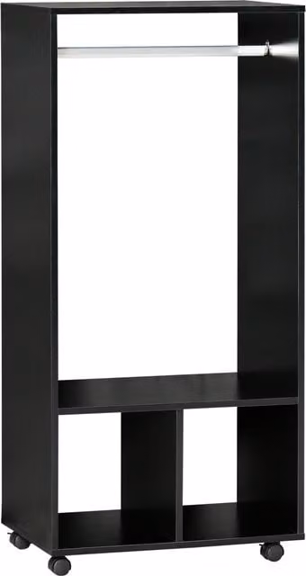 HOMCOM Mobile Open Wardrobe with Clothes Hanging Rail and Storage Shelves in Black