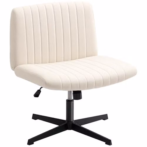 HOMCOM Beige Linen Upholstered Swivel Office Chair with Weight Adjustment and 360 Degree Rotation, W/D/H: 65 x 64 x 120 cm