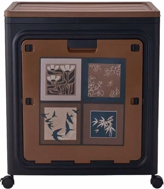 VOGREX Stackable and Foldable Plastic Kids Toy Organiser with Wheels, Multicolour and Brown, W: 38.0 cm, D: 38.0 cm, H: 66.5 cm