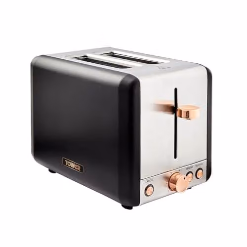 Tower Cavaletto 2-Slice Toaster, Black and Gold Stainless Steel, 850W