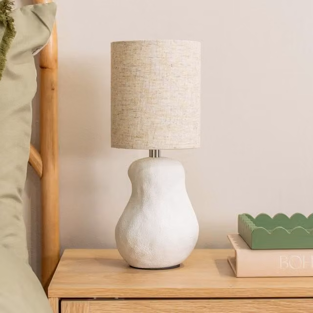 ValueLights Mae Abstract Sandblast Ceramic Table Lamp with White Linen Drum Shade