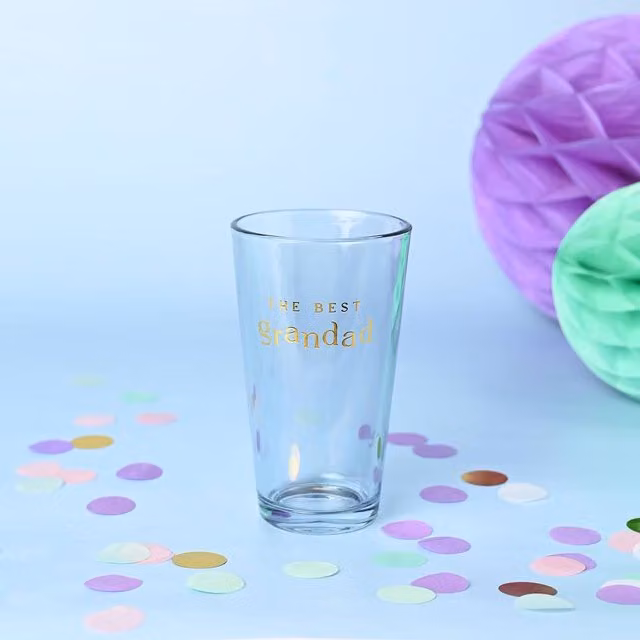 Confetti The Best Grandad Beer Glass in Gold and Transparent, 568 ml