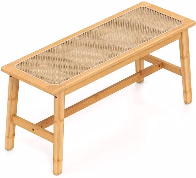 Havendro Natural Bamboo and Rattan Woven Bench for Dining, Bedroom or Entryway