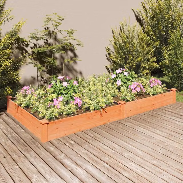 Berkfield Home Garden Raised Bed with Liner in Brown, Solid Wood Fir, W/D/H: 240 x 120 x 25 cm