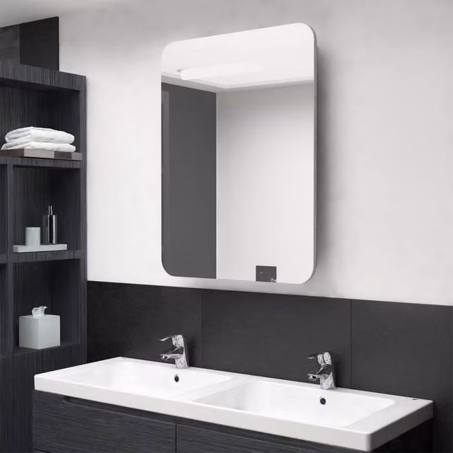 Berkfield Home LED Bathroom Mirror Cabinet in Concrete Grey, W: 60 cm, D: 11 cm, H: 80 cm