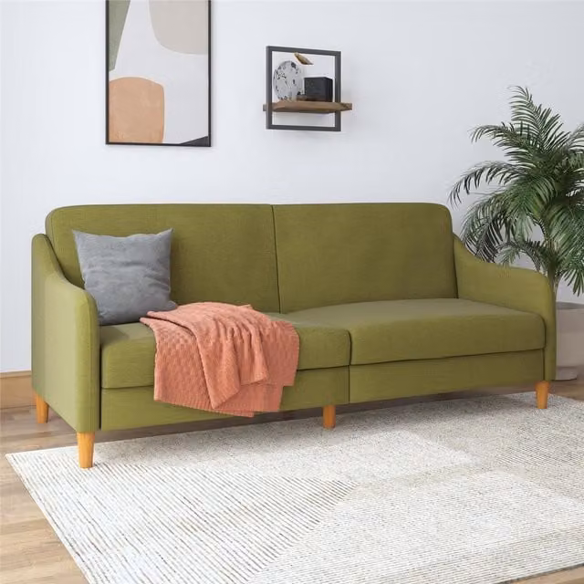 Dorel Home Jasper Mid-Century Green Linen Coil Spring Sofa Bed