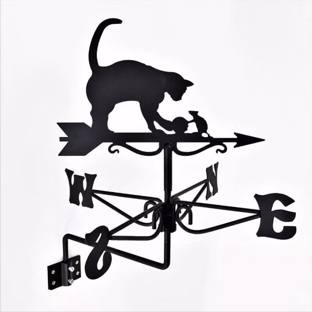 Buttercup Farm Mini Cat & Mouse Steel Weathervane, Black, W: 38 cm, D: 38 cm, H: 53 cm