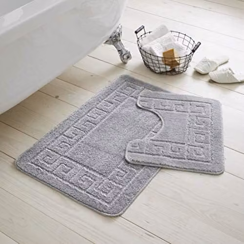 Gaveno Cavailia Greek 2 Piece Super Absorbent Bath Set in Silver, W/D/H: 75 x 50 x 2 cm