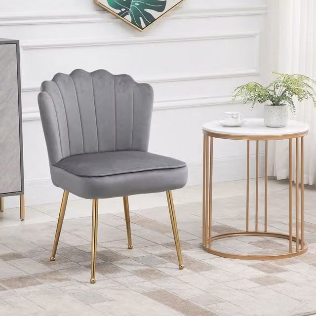 HOMCOM Modern Shell Luxe Velvet Accent Chair in Grey with Gold Metal Legs