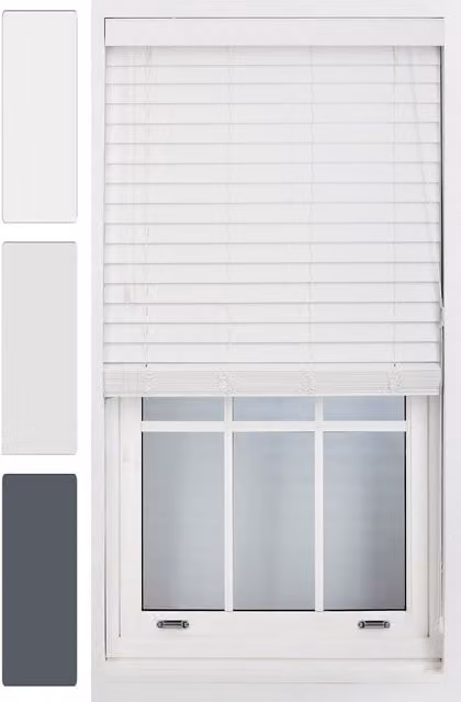 Furnished Venetian Faux Wood Window Blinds with 50mm Slats in White, Width: 105 cm, Drop: 150 cm