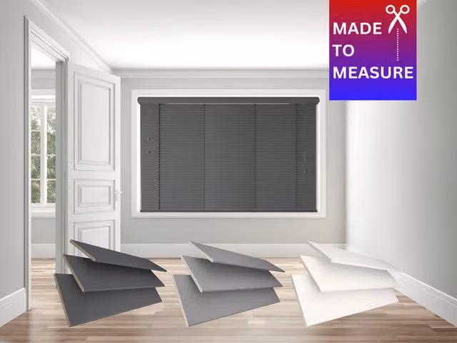 Caecus Made To Measure Faux Wood String Venetian Blind in Dark Grey, W: 160 cm, H: 188 cm
