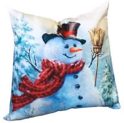Netagon Snowman Design Christmas Themed Square Cushion, White, W/D/H: 45 x 45 x 45 cm