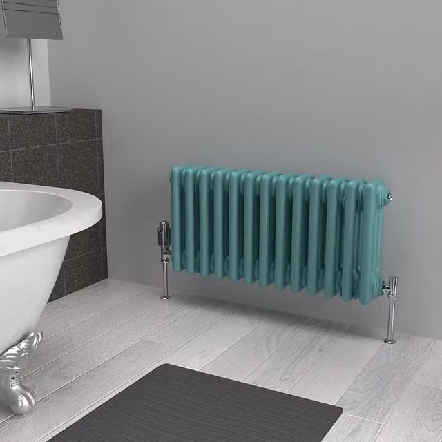 Lux Heat Horizontal 3 Column Steel Radiator in Light Aqua Green, W: 60.5 cm, H: 30.0 cm