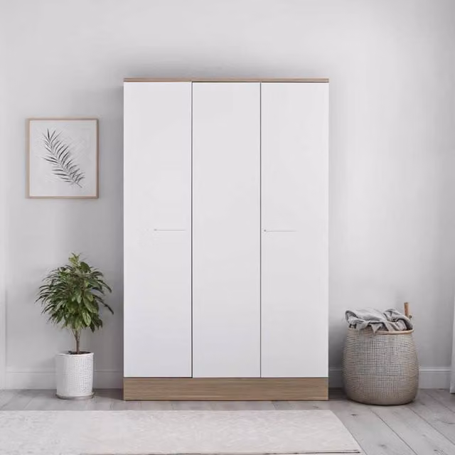 FWStyle Adore Teen 3 Door Wardrobe in White and Oak Finish with Hanging Rail and Internal Shelves, W/D/H: 120 x 52 x 198 cm