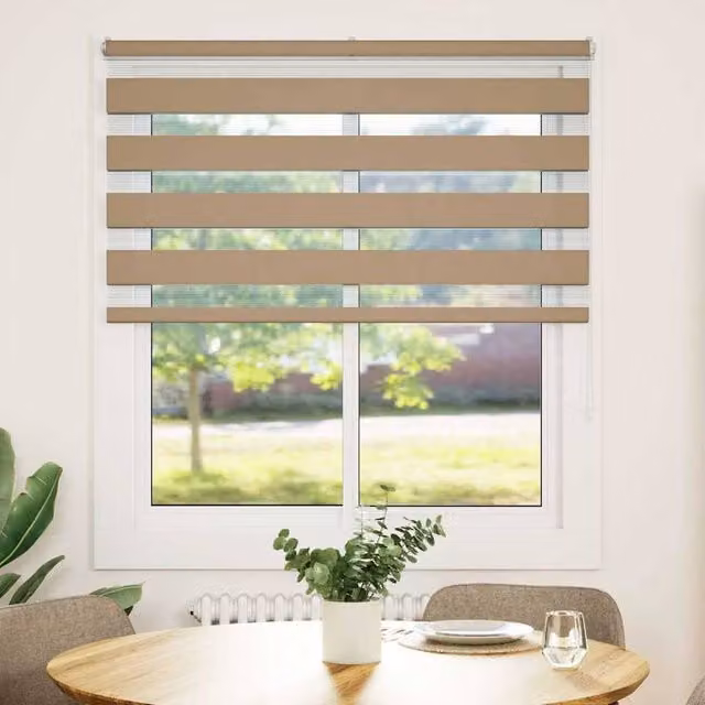 Berkfield Home Zebra Day and Night Blind in Sand Brown Polyester, W: 135 cm, H: 150 cm