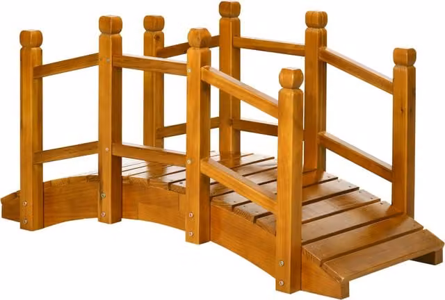 Outsunny Wooden Garden Bridge with Safety Railings, Brown, W/D/H: 185 x 60 x 65 cm