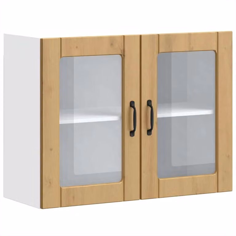 Berkfield Home Lucca Artisan Oak Kitchen Wall Cabinet with Glass Doors in Brown